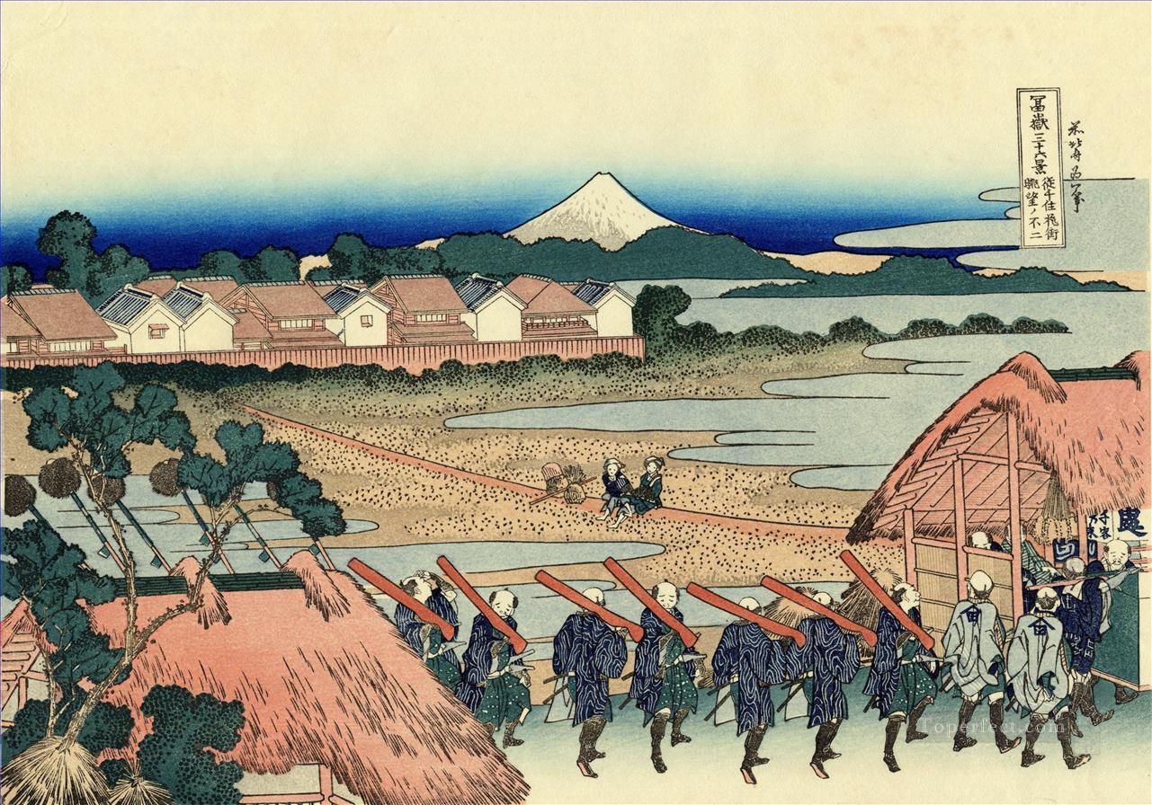 the fuji seen from the gay quarter in senju Katsushika Hokusai Ukiyoe Oil Paintings